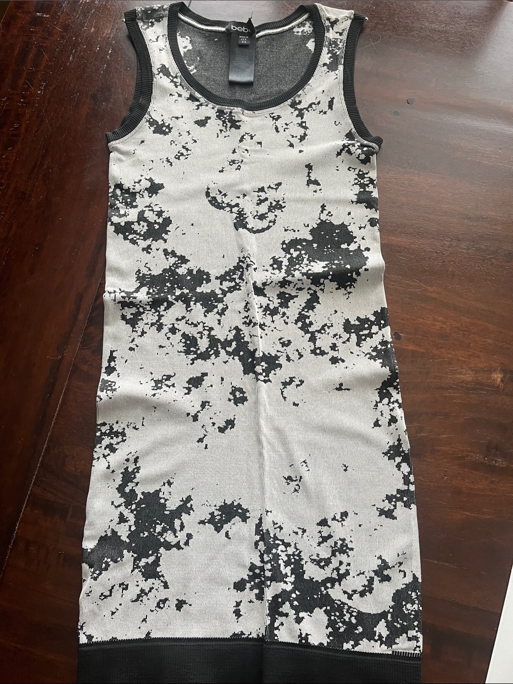 bebe Black and White Abstract Knit Tank Dress